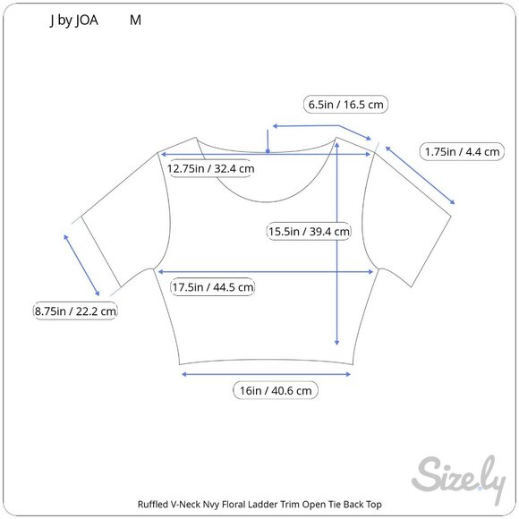 J by JOA Ruffled V-Neck Navy Floral Ladder Trim Open Tie Back Crop Top Medium - Picture 8 of 8